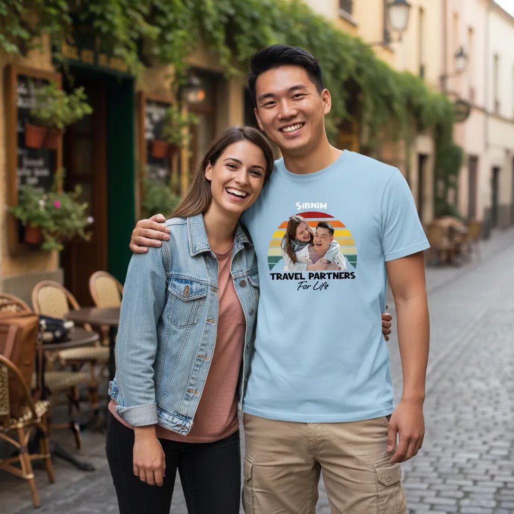 UNISEX T - SHIRT (US) Personalized “Travel Partners for Life” – Custom Photo & Names - Love Life Journey