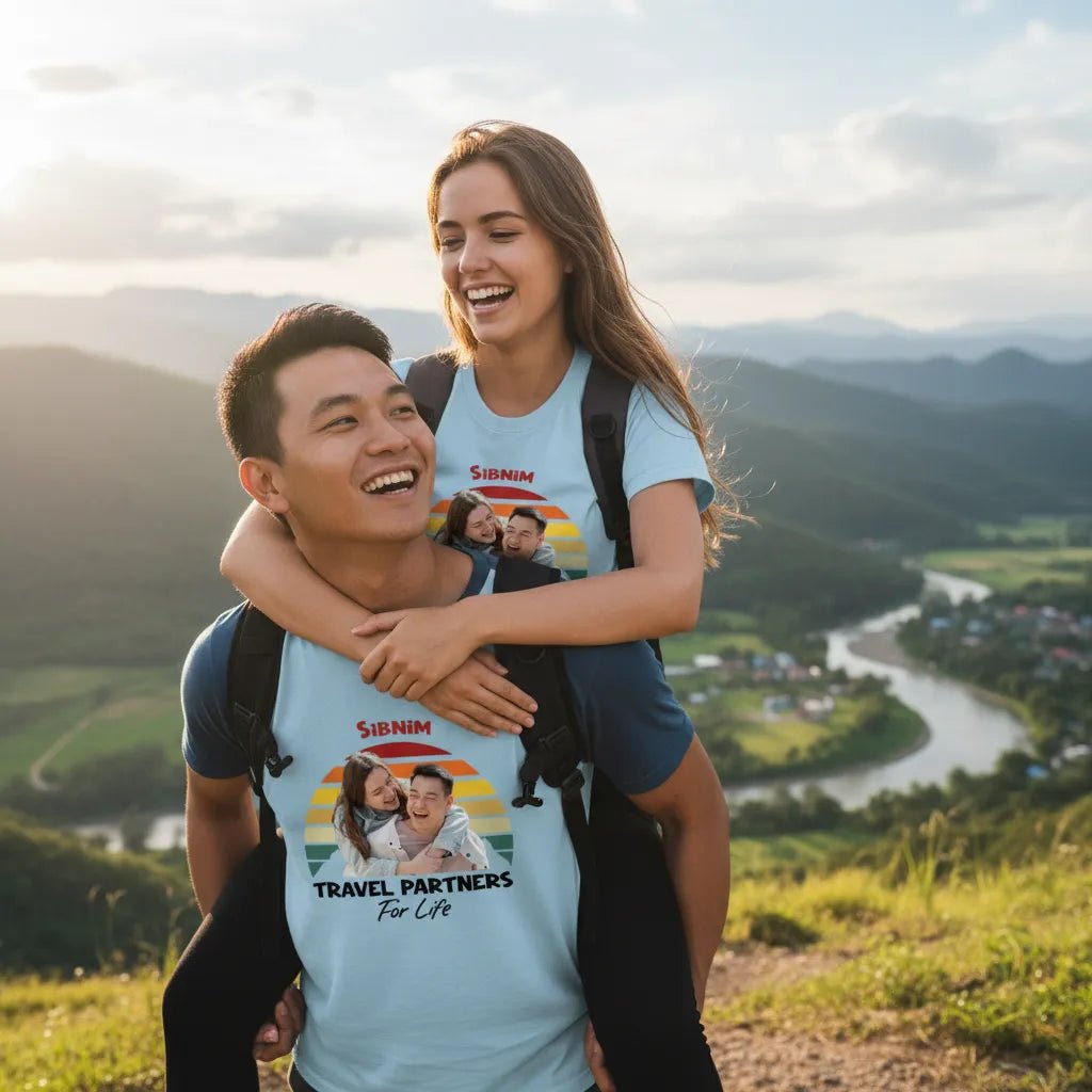 UNISEX T - SHIRT (US) Personalized “Travel Partners for Life” – Custom Photo & Names - Love Life Journey