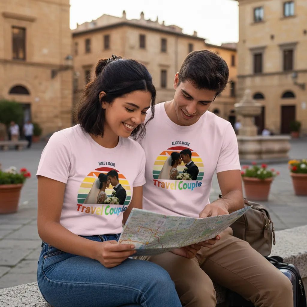 UNISEX T - SHIRT (USA) - Personalized Travel Family / Travel Couple – Custom Photo & Names - Love Life Journey