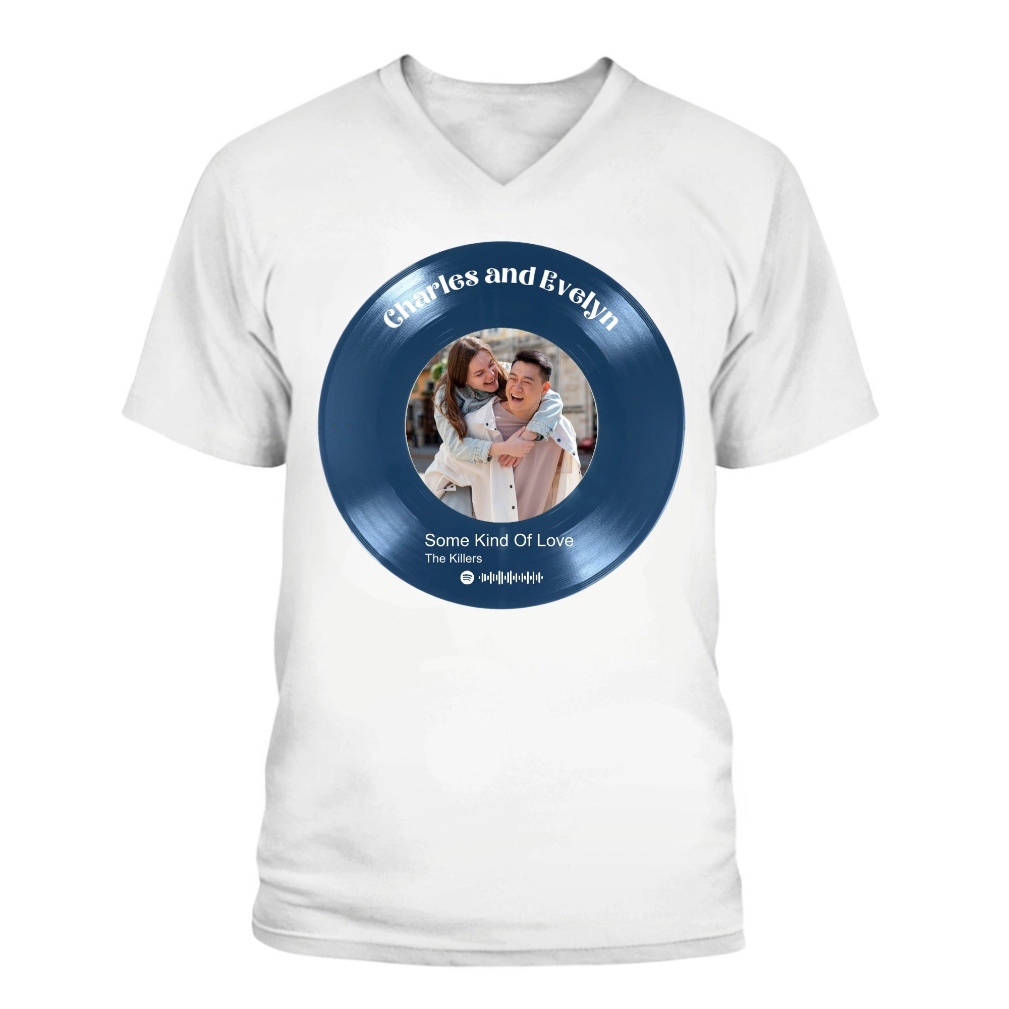 UNISEX V - NECK T - SHIRT | Personalized Vinyl Record Photo T-Shirt | Your Song, Your Story (US) - Love Life Journey