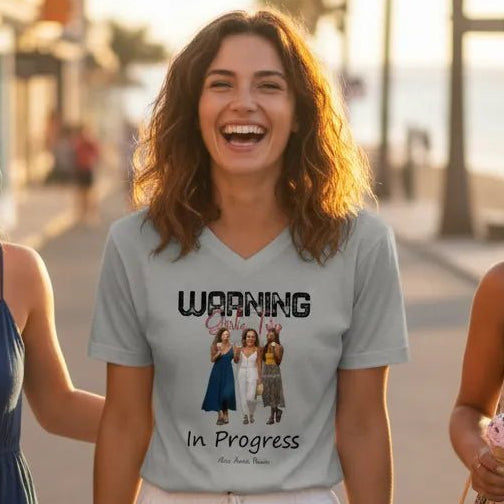UNISEX V - NECK T - SHIRT (US) Personalized “Warning: Girls Trip in Progress” – Custom Group Photo - Love Life Journey