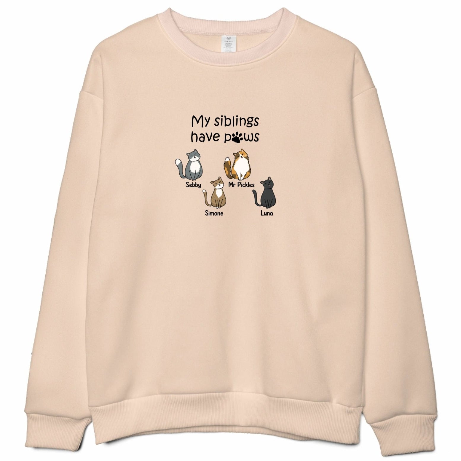 Custom Embroidered My Siblings Have Paws Cats Lightweight Classic Unisex Sweatshirt in Sand