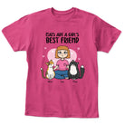 Personalized Cats Are A Girl's Best Friend kids pink T-shirt with custom girl character and up to 5 cats
