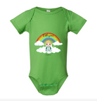 Personalized Little Princess or Little Prine baby bodysuit featuring custom baby character and magical fairytale artwork - Apple Green Onesie