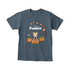 Custom Halloween youth shirt featuring personalized child character and spooky autumn artwork - Grey-Blue T-Shirt