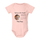 BABY BODYSUIT (Made in USA) Personalized with Baby Photo, Name & Birthdate Calendar - Love Life Journey