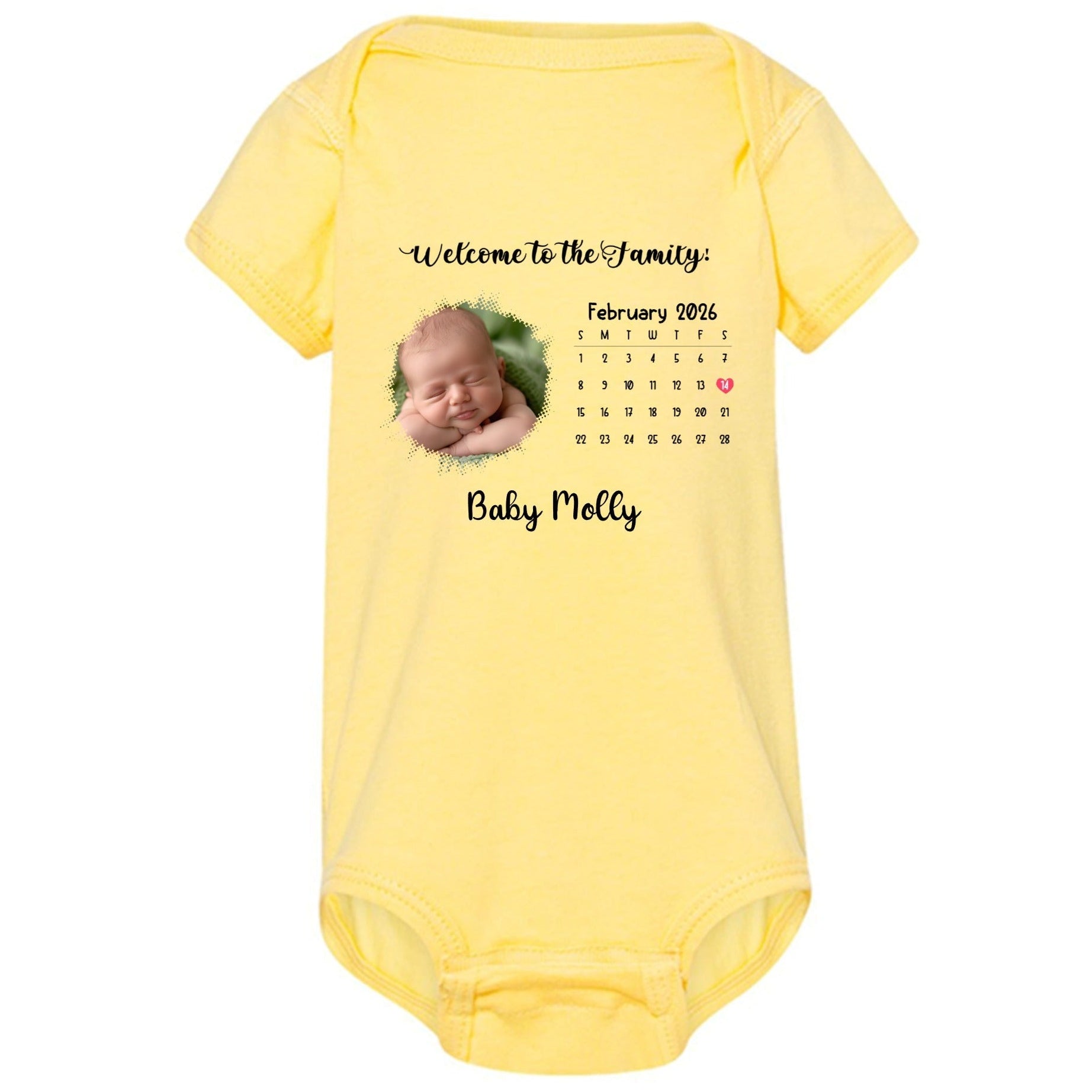 BABY BODYSUIT (Made in USA) Personalized with Baby Photo, Name & Birthdate Calendar - Love Life Journey