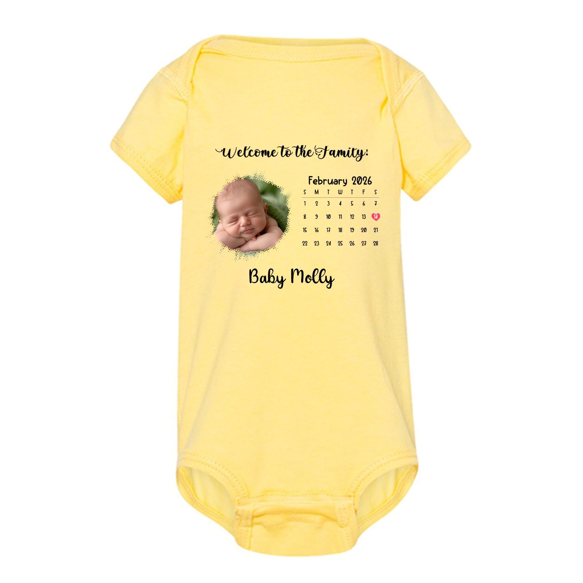 BABY BODYSUIT (Made in USA) Personalized with Baby Photo, Name & Birthdate Calendar - Love Life Journey