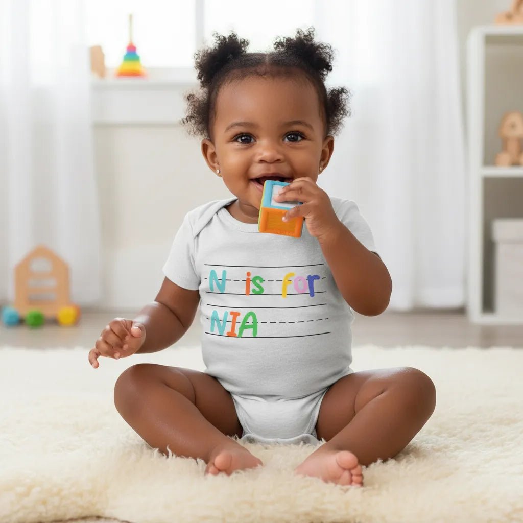 BABY BODYSUIT (Made in USA) Personalized with Baby’s Name in Handwriting Practice Style - Love Life Journey