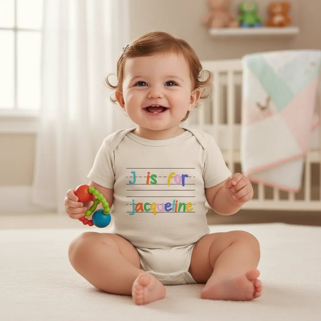 BABY BODYSUIT (Made in USA) Personalized with Baby’s Name in Handwriting Practice Style - Love Life Journey
