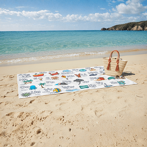 BEACH TOWEL Alphabet A–Z Learning Design | Educational Gift for Kids to Learn Letters - Love Life Journey