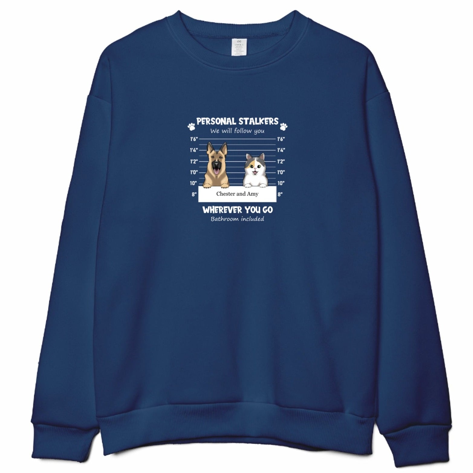 Custom Embroidered Personal Pet 'Stalkers' Unisex Adult Sweatshirt Featuring Pet Dogs & Cats in blue