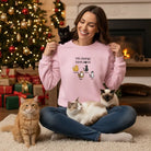 Custom Embroidered My Siblings Have Paws Lightweight Classic Unisex Sweatshirt - Love Life Journey -  Personalised Gifts - in Light Pink - Up To 4 Custom Cats - Christmas Sceen Lady with 3 pet cats 