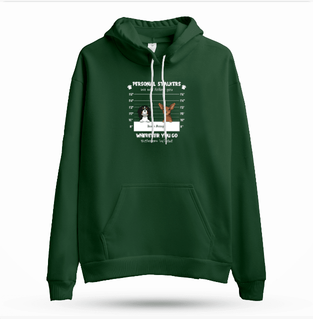Custom Embroidered Personal Pet 'Stalkers' Unisex Hoodie in Forest Green – Pet Dogs & Cats Caricatures - Love Life Journey