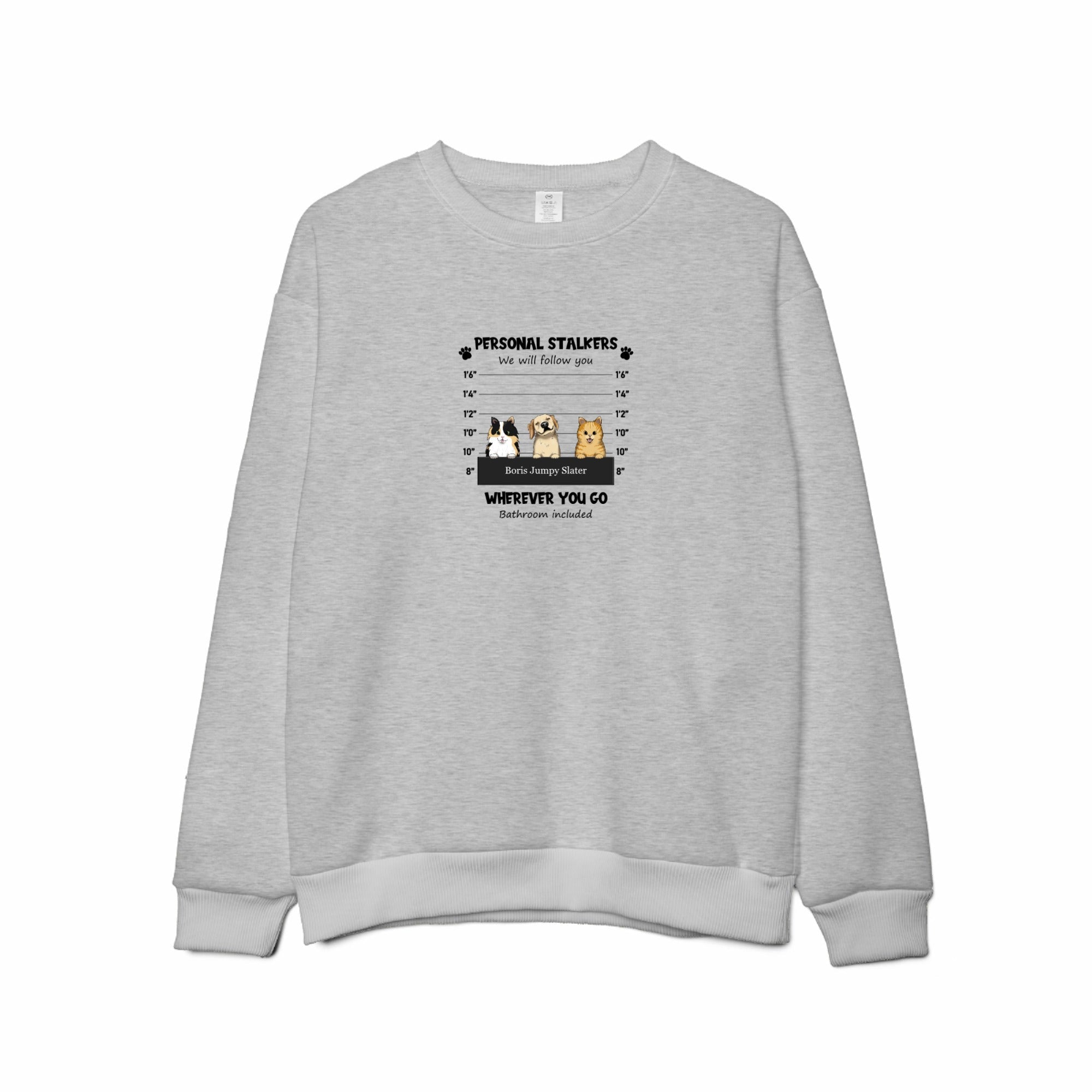 Custom Embroidered Personal Pet 'Stalkers' Unisex Sweatshirt – Pet Dogs & Cats Caricatures - Love Life Journey - in grey