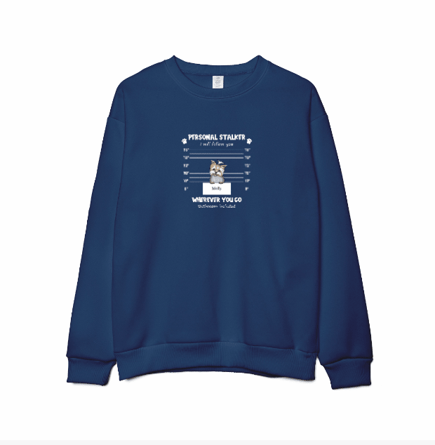 Custom Embroidered Personal Pet 'Stalkers' Unisex Sweatshirt – Pet Dogs & Cats Caricatures - Love Life Journey - in Navy