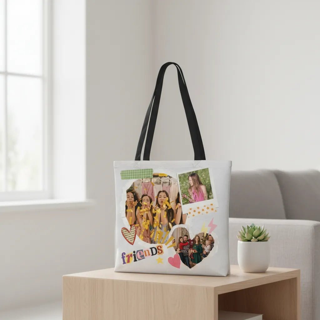 FRIENDS Personalized Photo Lined Tote Bag – Upload 3 Best Friend Photos - Love Life Journey