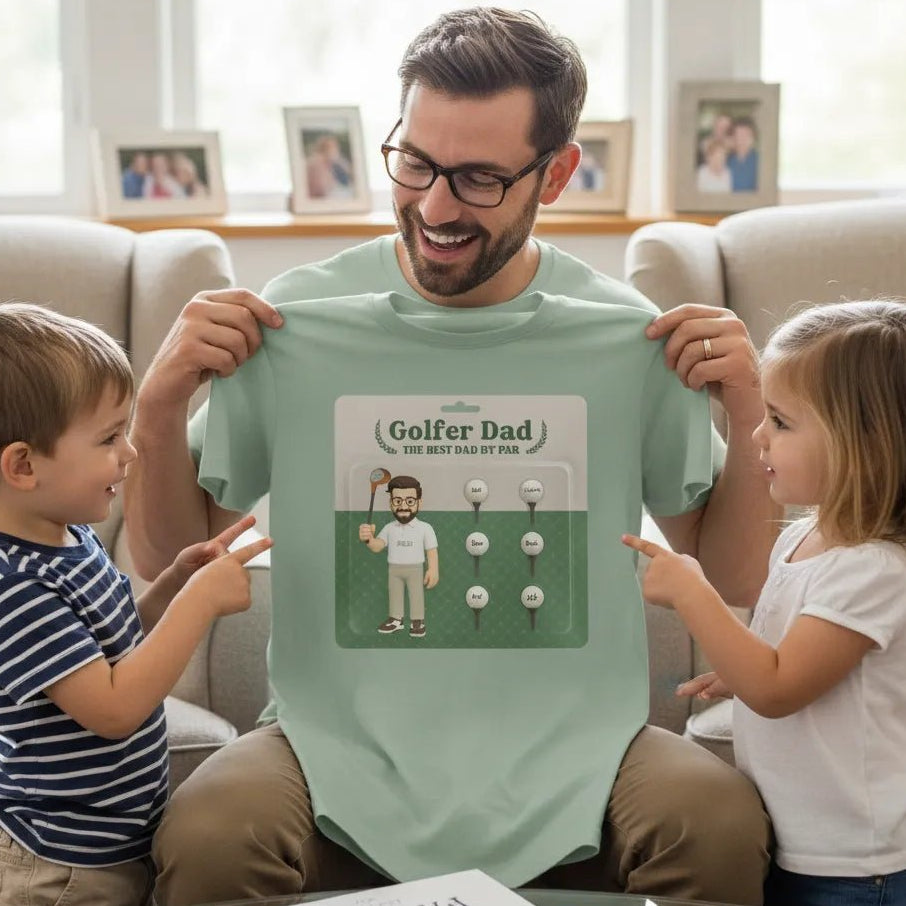 Golfer Dad – The Best Dad By Par Personalized Comfort Colors T-Shirt - Love Life Journey - In Bay Colour - Dad With His Children - Gifting