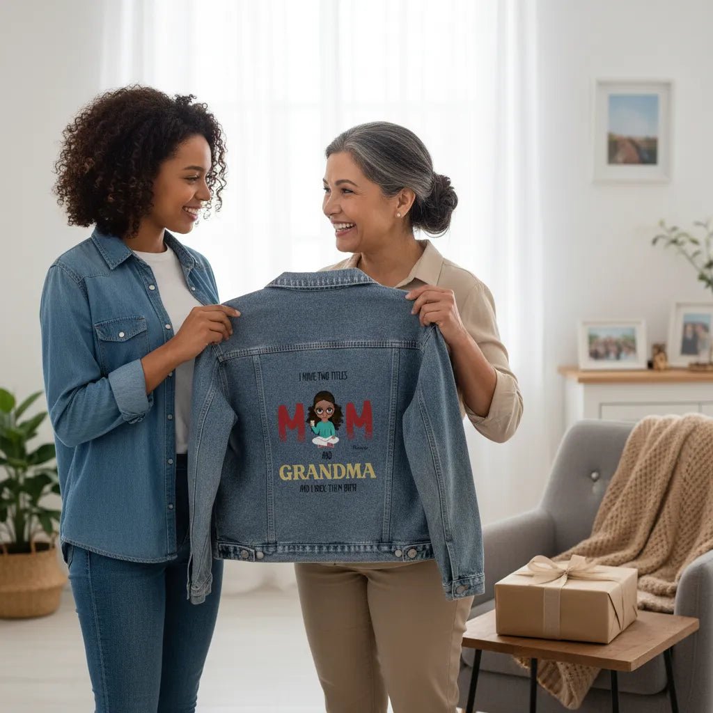 I Rock Them Both Oversized Denim Jacket – Personalized Women’s DTG Jean Jacket | Custom Mom & Grandma Gift - Love Life Journey