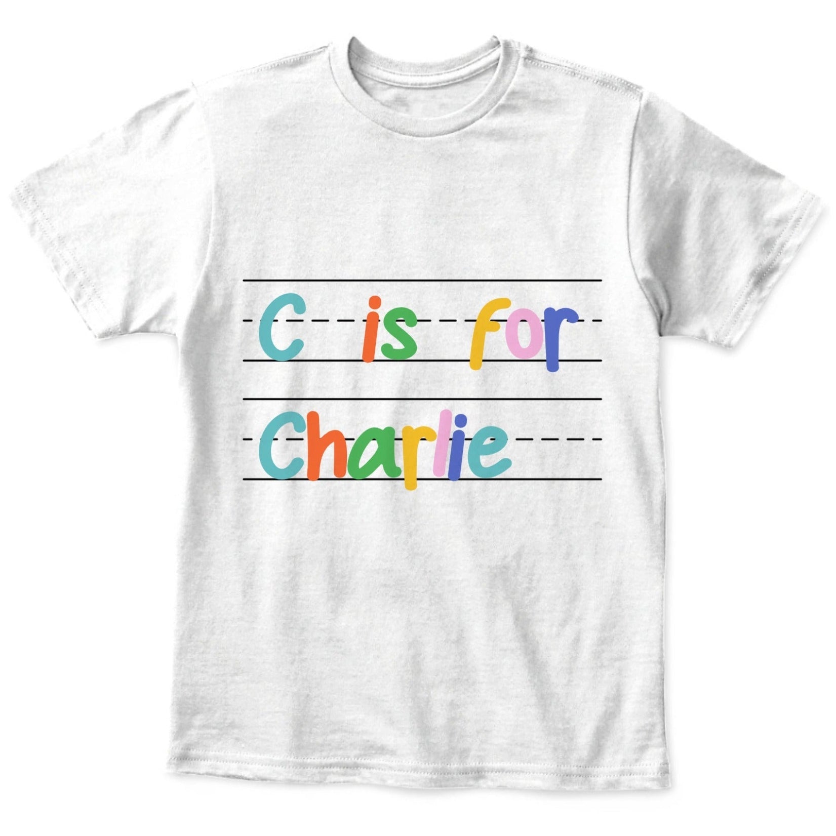KIDS T - SHIRT Personalized Kids Alphabet T-Shirt – “C is for Charlie” | Custom Name Learning Tee | Gildan 5000B | Ages XS–XL | Ships Fast from USA - Love Life Journey