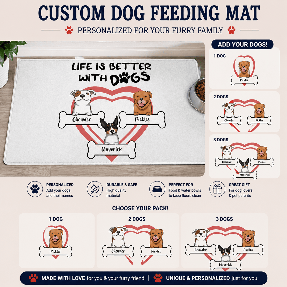 Life Is Better With Dogs Doormat Personalized Dog Names & Breeds Mat - Love Life Journey