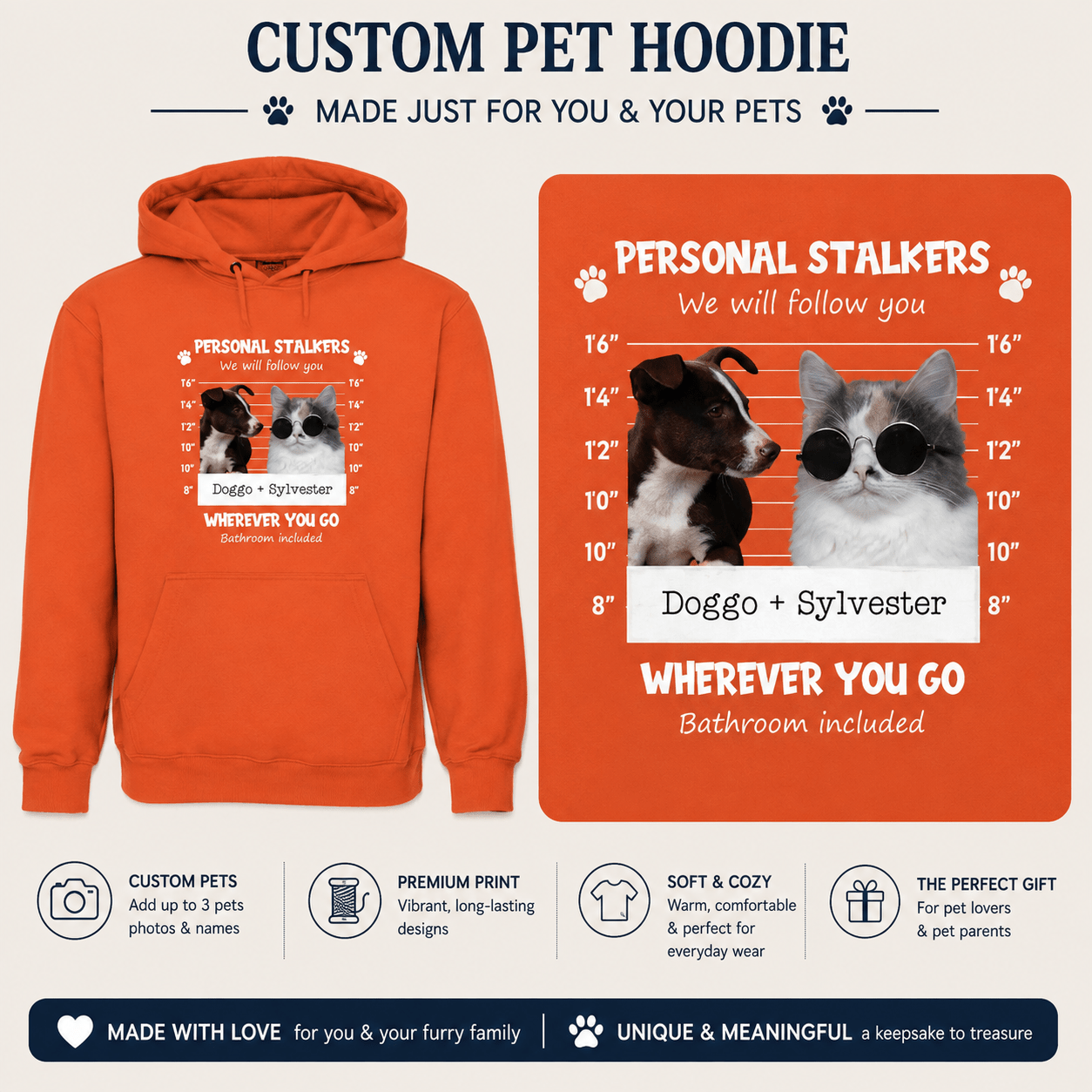 My Personal Pet Stalker Unisex Adult Hoodie Custom Pet Photo & Names Gift For Pet Cats and Dogs - Love Life Journey