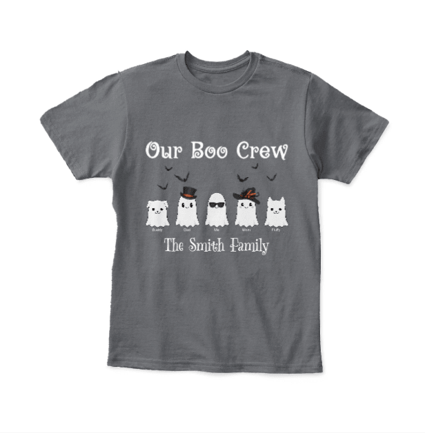 Our Boo Crew Personalized Kids Halloween T-Shirt | Custom Family Ghost Shirt with Names - Love Life Journey - in Grey Colour