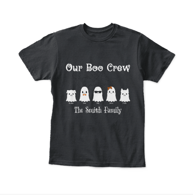 Our Boo Crew Personalized Kids Halloween T-Shirt | Custom Family Ghost Shirt with Names - Love Life Journey - in DarK Colour