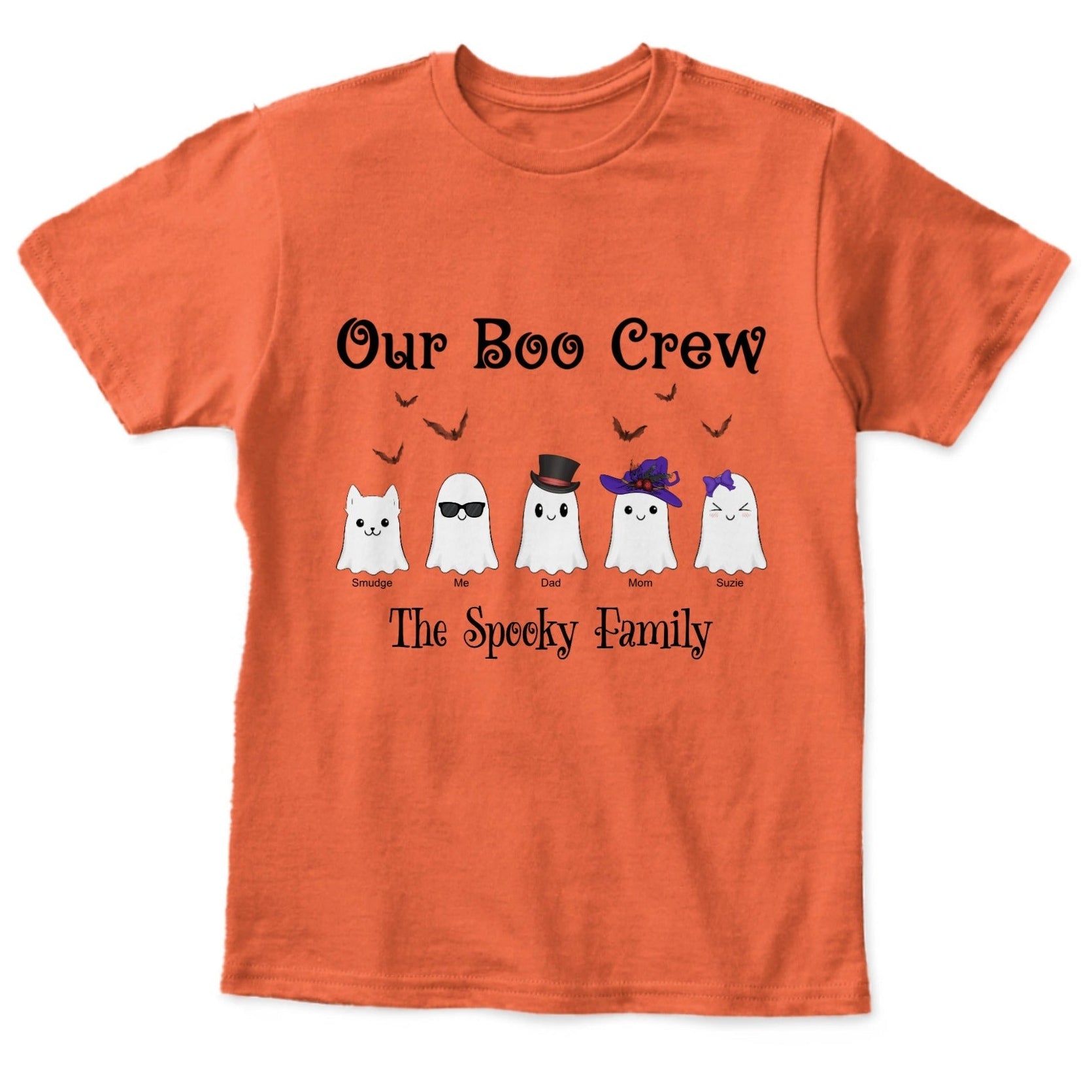 Our Boo Crew Personalized Kids Halloween T-Shirt | Custom Family Ghost Shirt with Names - Love Life Journey - in orange