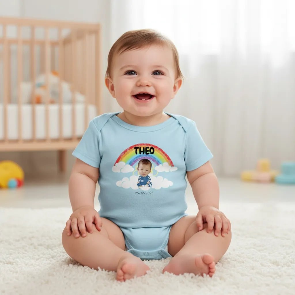 Personalised Baby Photo Bodysuit – Custom Newborn/Birthday Celebration, Twins & Triplets Keepsake with Names & Arrival Date - Love Life Journey