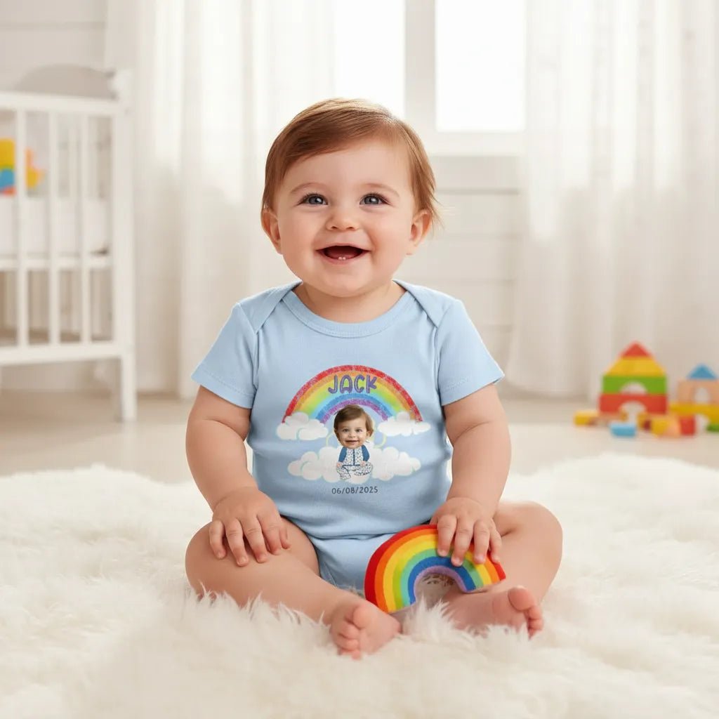 Personalised Baby Photo Bodysuit – Custom Newborn/Birthday Celebration, Twins & Triplets Keepsake with Names & Arrival Date - Love Life Journey
