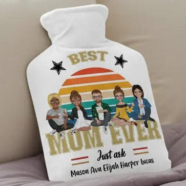 Personalised “Best Mum Ever” Plush Hot Water Bottle Cover – Custom Family Characters - Love Life Journey