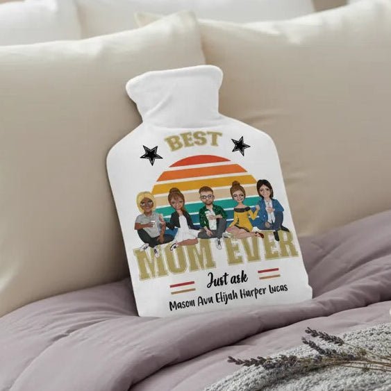 Personalised “Best Mum Ever” Plush Hot Water Bottle Cover – Custom Family Characters - Love Life Journey