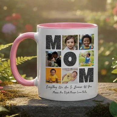 Personalised MOM 6 Family Photos 11oz Accent Mug – Custom Family Keepsake - Love Life Journey