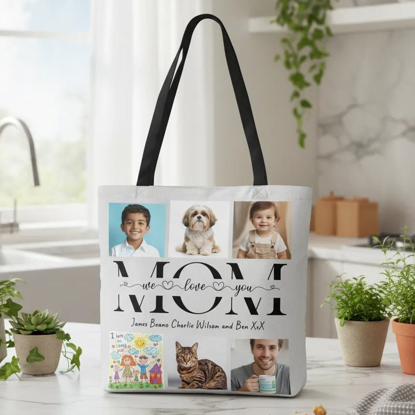 Personalised Mom Photo Lined Tote Bag – Custom Family Picture Gift - Love Life Journey