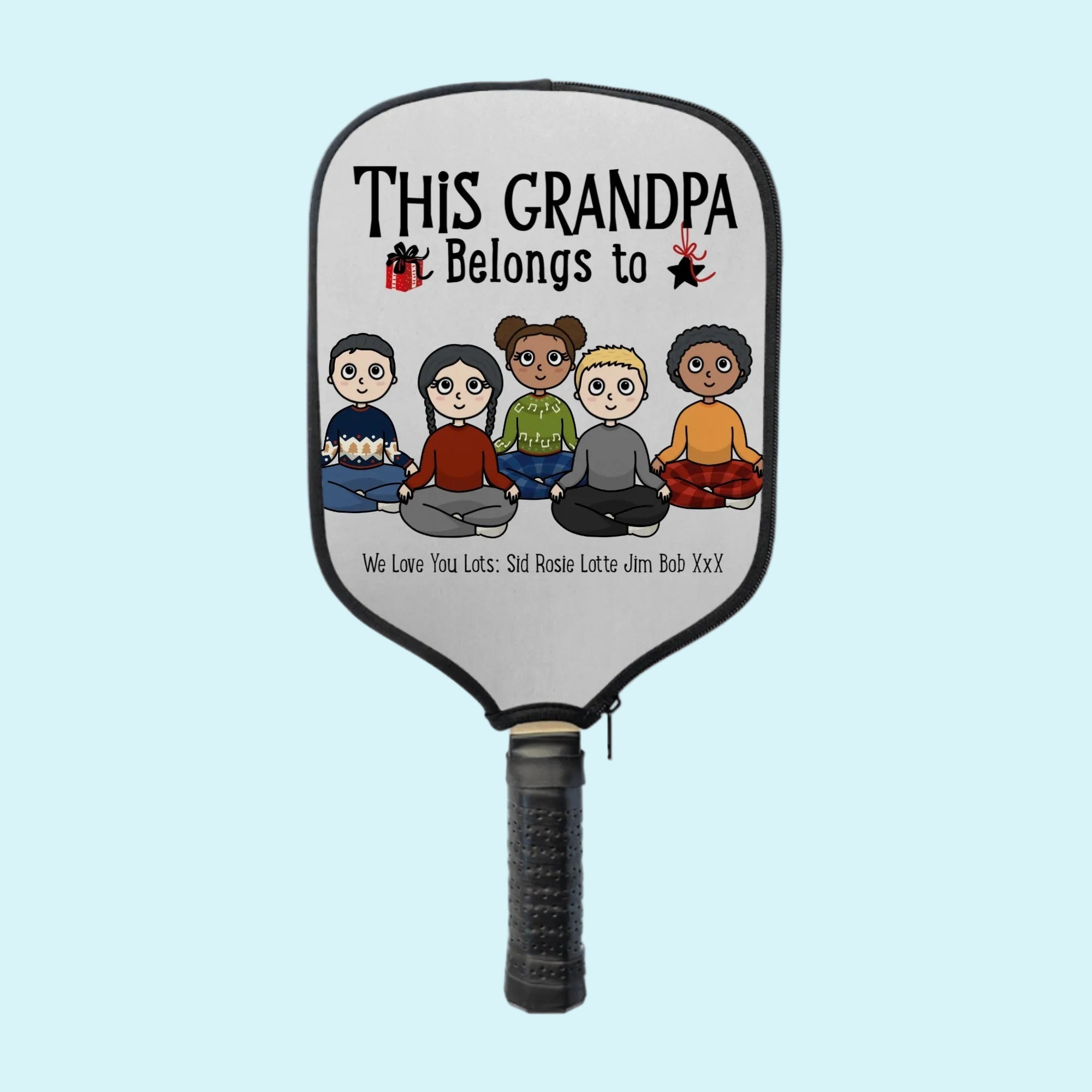 Personalised Pickleball Paddle Cover for Grandma or Grandpa – “This Belongs To” Grandkids Design | Custom Names & Characters | Made in USA Gift - Love Life Journey