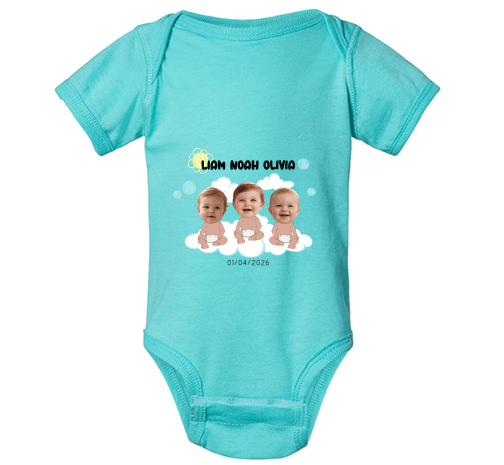 Personalized Baby Photo Bodysuit Custom Newborn, Twins or Triplets Face & Name Onesie - Love Life Journey