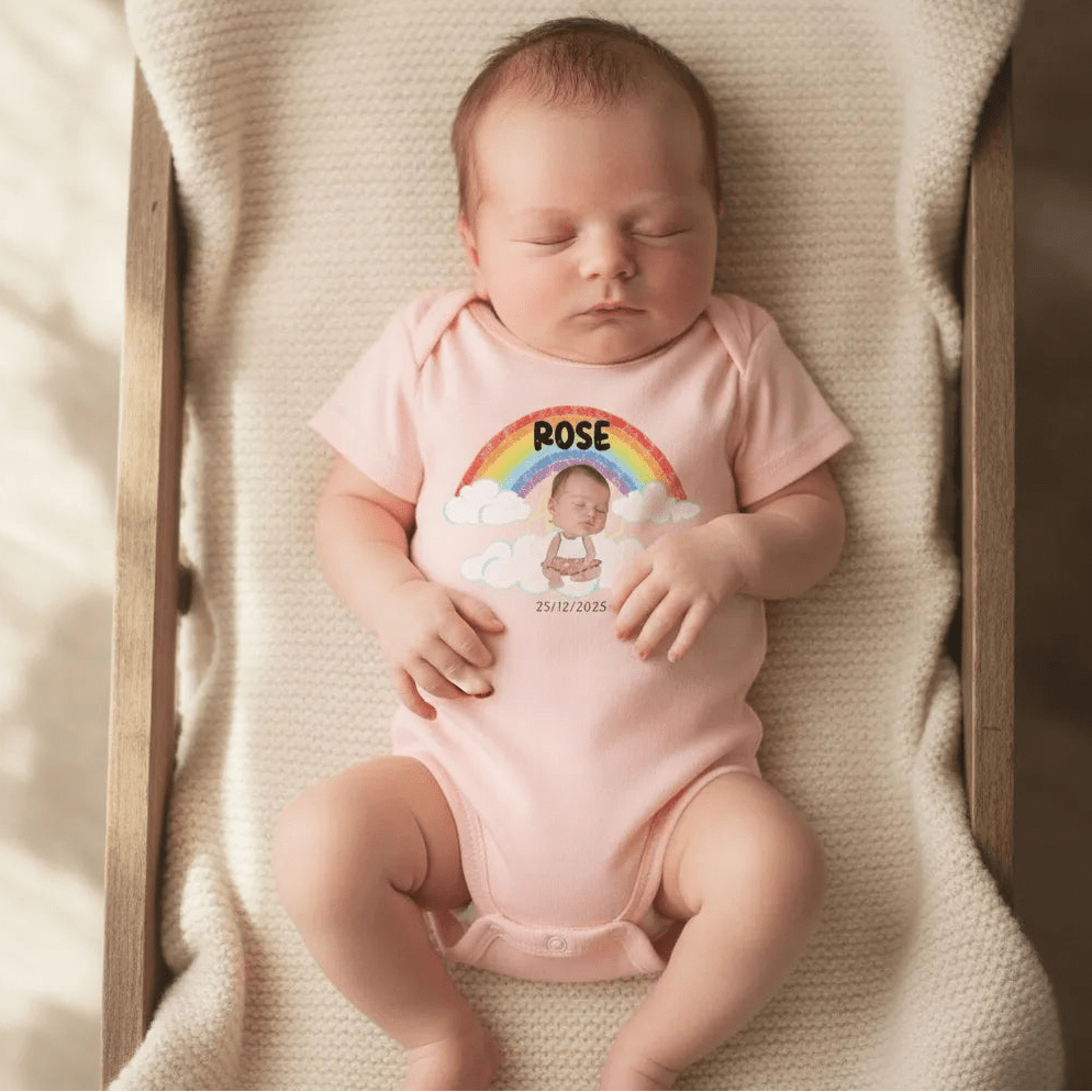 Personalized Baby Photo Bodysuit Custom Newborn, Twins or Triplets Face & Name Onesie - Love Life Journey