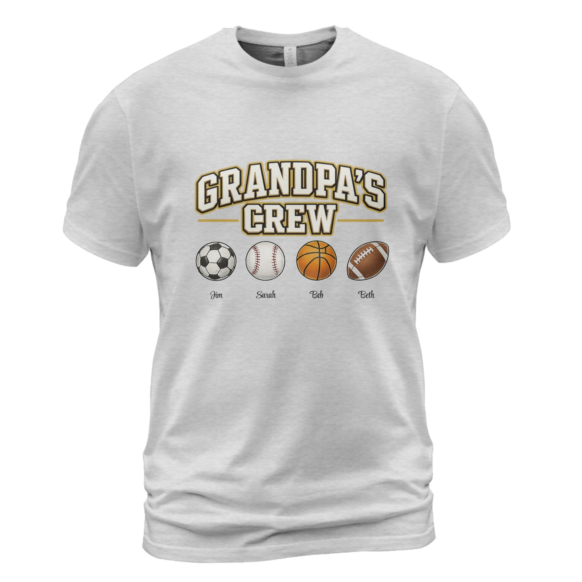 Personalized Grandpa’s Crew T-Shirt | Custom Grandchildren Sports Balls Shirt | Grandpa Gift - Love Life Journey