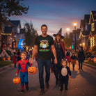 Personalized Halloween Ghost T-Shirt | Custom Cartoon Ghost Portrait with Name & Halloween Message - Love Life Journey - Family outdoors halloween scene 