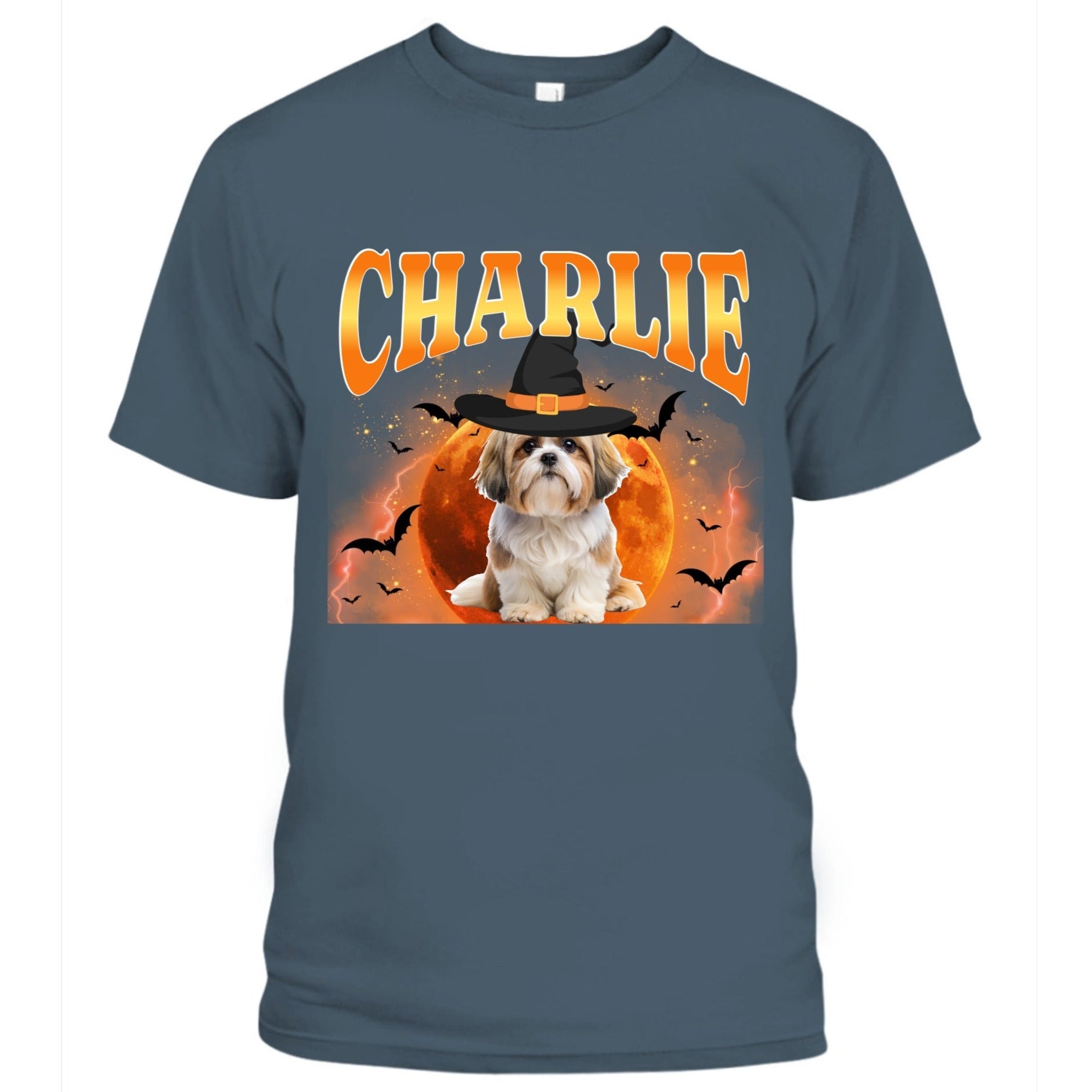 Personalized Halloween Pet Photo Unisex Adult T-Shirt Custom Witch Hat Dog or Cat Shirt with Name - Love Life Journey