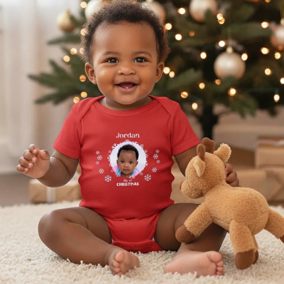 Personalized My 1st Christmas Baby Bodysuit Custom Baby Photo Christmas Onesie with Name - Love Life Journey
