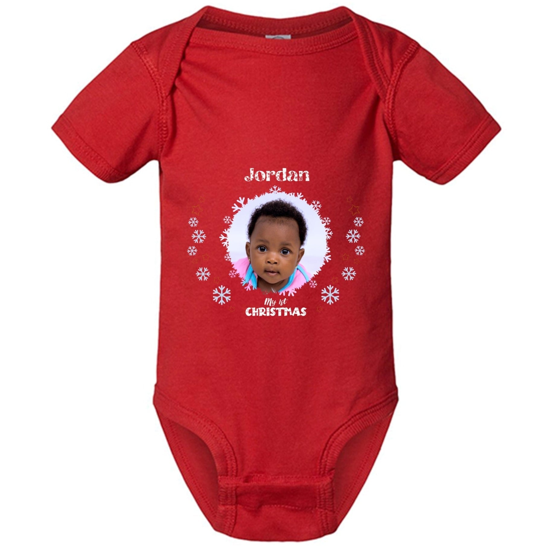 Personalized My 1st Christmas Baby Bodysuit Custom Baby Photo Christmas Onesie with Name - Love Life Journey