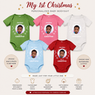 Personalized My 1st Christmas Baby Bodysuit Custom Baby Photo Christmas Onesie with Name - Love Life Journey