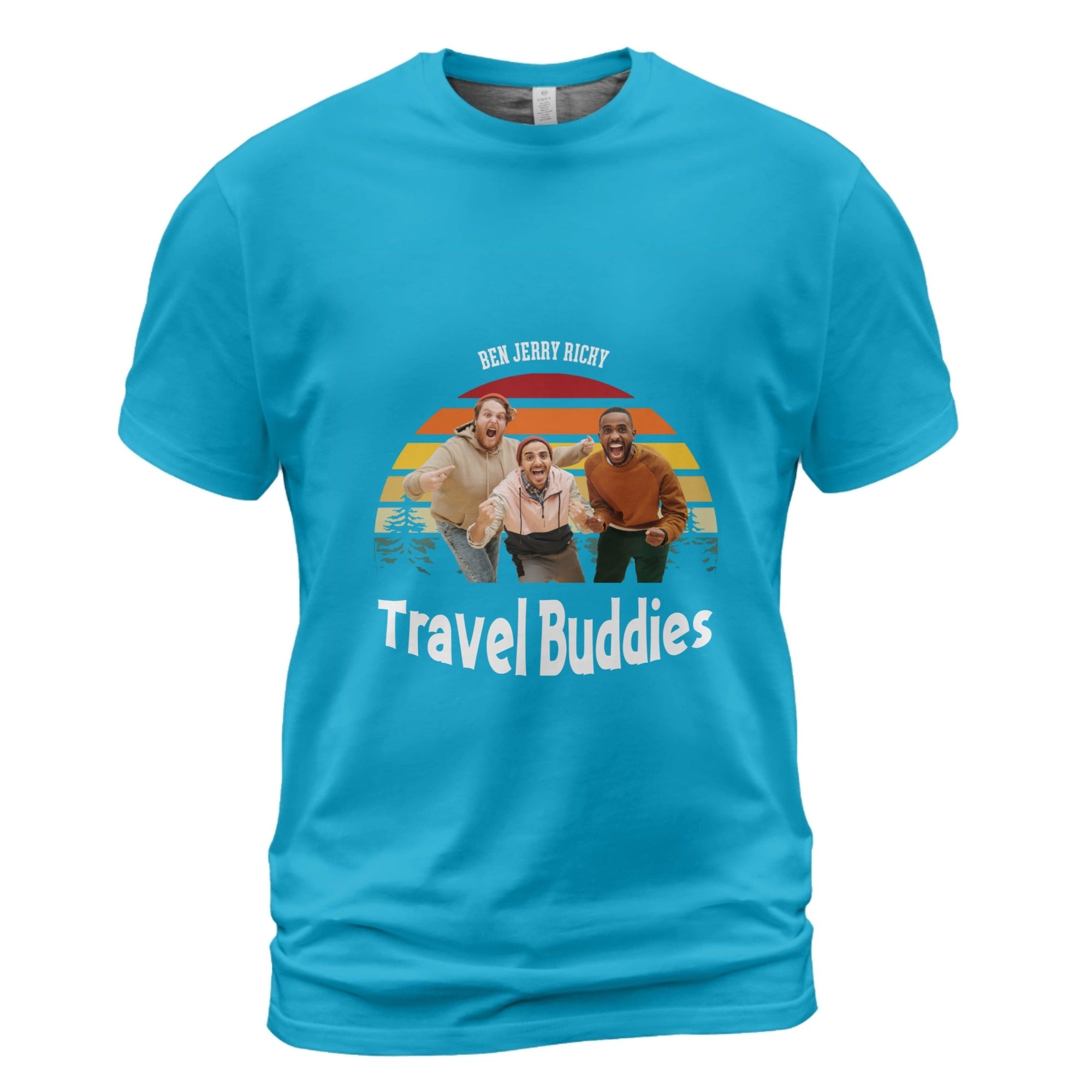 Personalized Photo Friends T-Shirt in Sapphire – Custom Names & Photo Tee | Travel Buddies - Love Life Journey