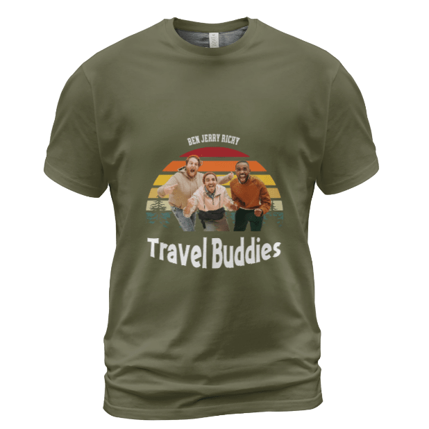 Personalized Photo Friends T-Shirt in Military Green – Custom Names & Photo Tee | Travel Buddies - Love Life Journey