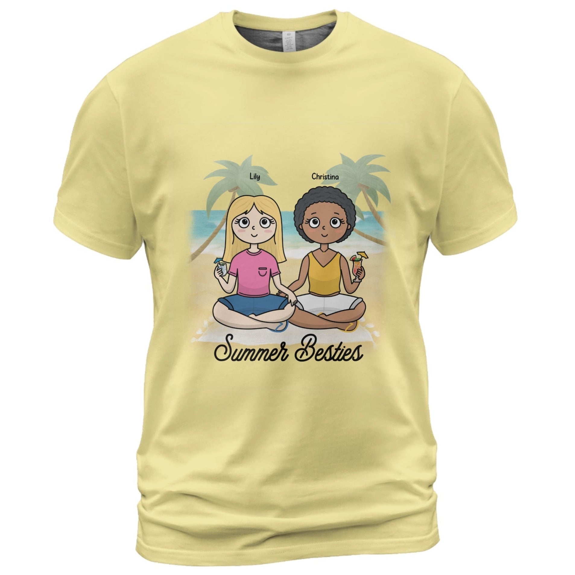 Personalized Summer Besties Adult Unisex T-Shirt Custom Best Friend Beach Shirt with Names - Love Life Journey