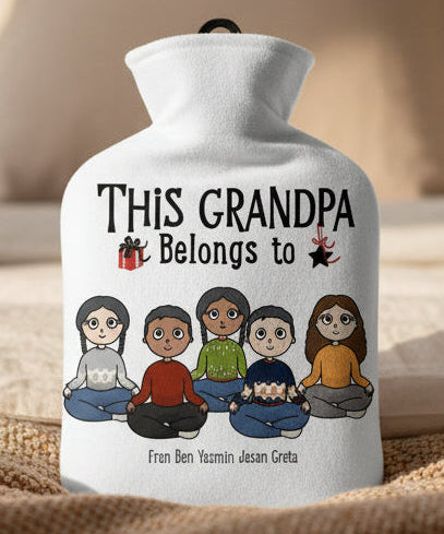 Personalized “This Grandpa Belongs To” Hot Water Bottle Cover – Custom Grandchildren Names Gift | 2L Plush Cover - Love Life Journey