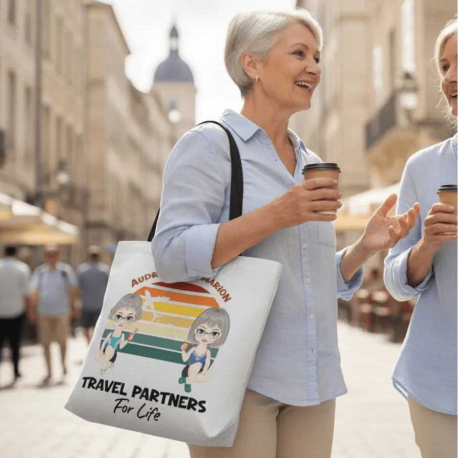 Personalized Travel Partners for Life Tote Bag Custom Couple Travel Bag with Names - Love Life Journey