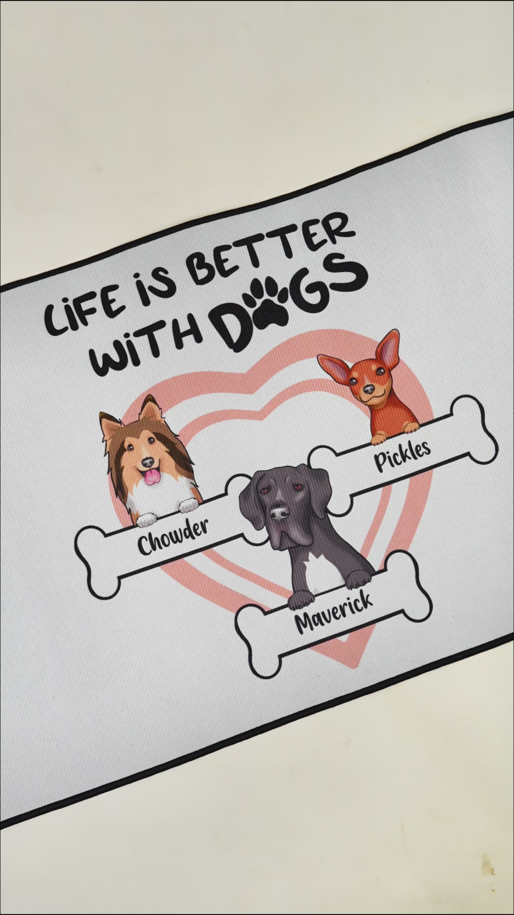 Personalized “Life Is Better With Dogs” Doormat & Pet Feeding Mat | Custom Dog Names & Breeds product video